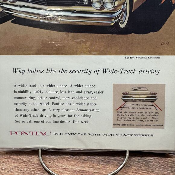 1960 Pontiac Bonneville Convertible Vintage Print Ad Wide-Track Car Shopping - Picture 2 of 5
